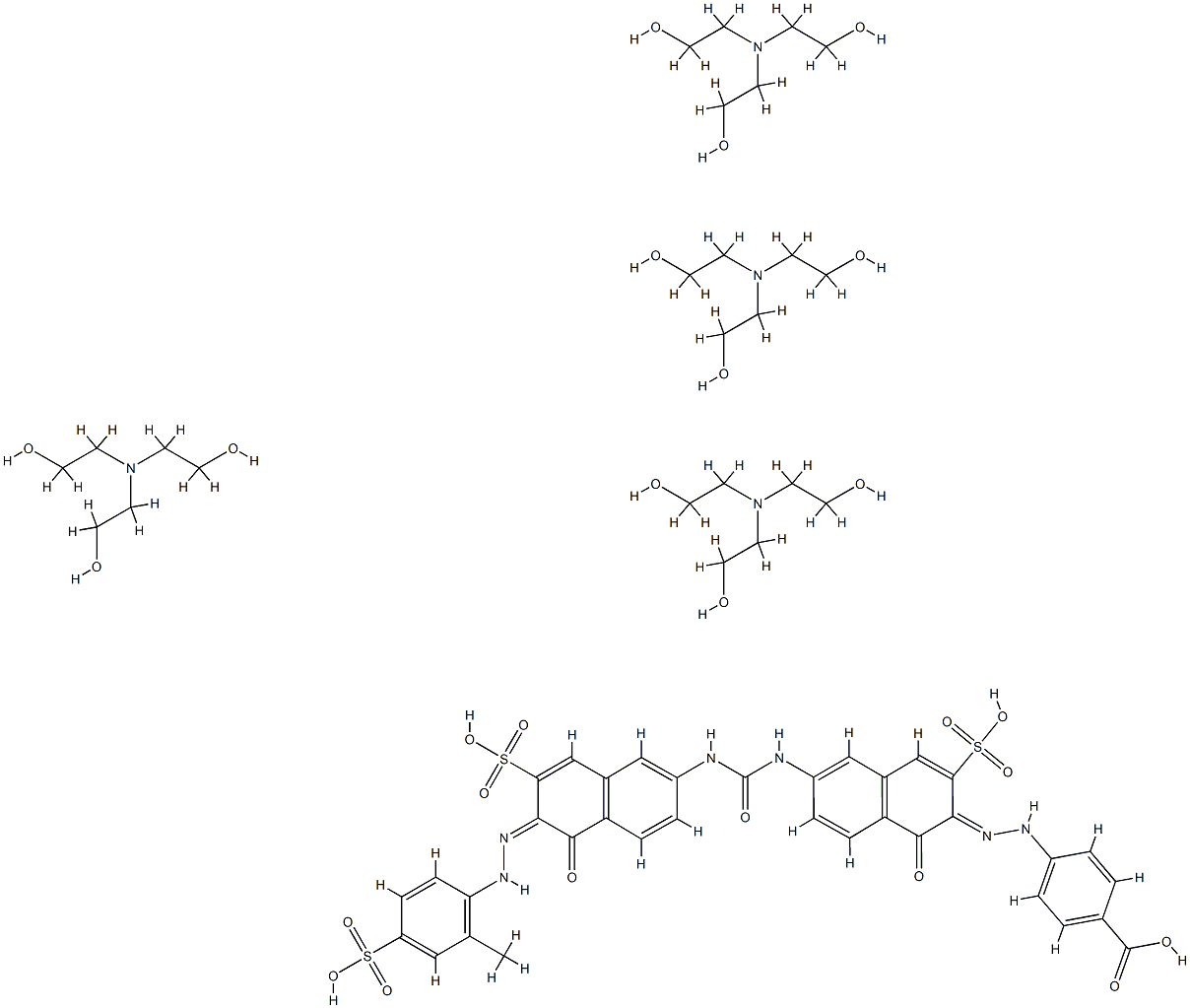 Benzoic acid, 4-1-hydroxy-6-5-hydroxy-6-(2-methyl-4-sulfophenyl)azo-7-sulfo-2-naphthalenylaminocarbonylamino-3-sulfo-2-naphthalenylazo-, compd. with 2,2,2-nitrilotrisethanol (1:4) Structure