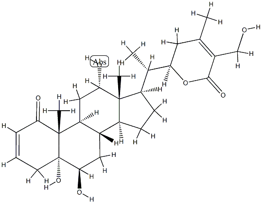 (22R)-5α,6β,12α,22,27-ペンタヒドロキシ-1-オキソエルゴスタ-2,24-ジエン-26-酸δ-ラクトン 化学構造式