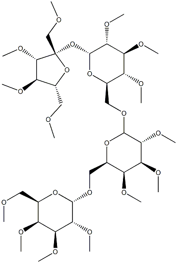 1-O,3-O,4-O,6-O-Tetramethyl-β-D-fructofuranosyl 6-O-[6-O-(2-O,3-O,4-O,6-O-tetramethyl-α-D-galactopyranosyl)-2-O,3-O,4-O-trimethyl-α-D-galactopyranosyl]-2-O,3-O,4-O-trimethyl-α-D-glucopyranoside,38948-17-3,结构式