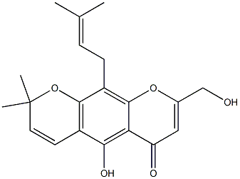 5-Hydroxy-8-hydroxymethyl-2,2-dimethyl-10-(3-methyl-2-butenyl)-2H,6H-benzo[1,2-b:5,4-b']dipyran-6-one 结构式
