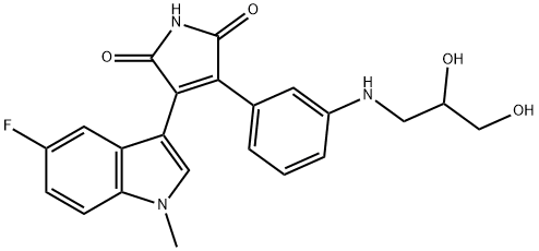 1H-Pyrrole-2,5-dione, 3-[3-[(2,3-dihydroxypropyl)amino]phenyl]-4-(5-fluoro-1-methyl-1H-indol-3-yl)- 化学構造式
