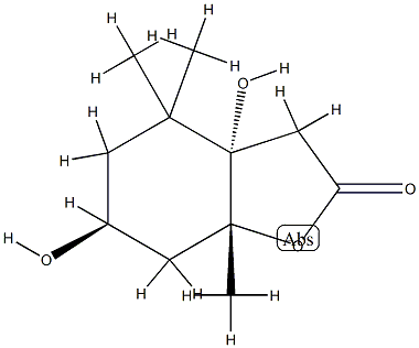 2(3H)-Benzofuranone, hexahydro-3a,6-dihydroxy-4,4,7a-trimethyl-, (3aR,6R,7aS)-rel-(-)- (9CI) Struktur