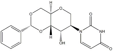 2-(2-aMino-1,6-dihydro-6-oxo-9H-purin-9-yl)-1,5-anhydro-2-deoxy-4,6-O-[(R)-phenylMethylene]-D-Altritol 化学構造式