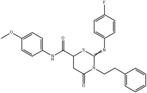2-[(4-fluorophenyl)imino]-N-(4-methoxyphenyl)-4-oxo-3-(2-phenylethyl)-1,3-thiazinane-6-carboxamide 结构式