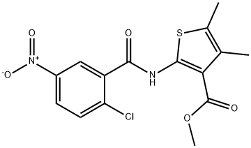 methyl 2-({2-chloro-5-nitrobenzoyl}amino)-4,5-dimethyl-3-thiophenecarboxylate Struktur