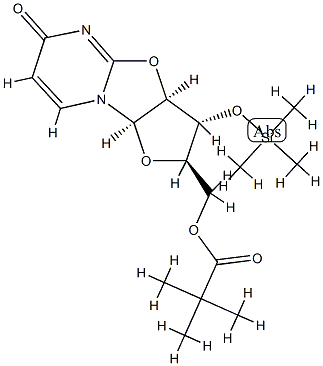 2,2-ジメチルプロピオン酸[(2R)-2,3,3aβ,9aβ-テトラヒドロ-6-オキソ-3β-[(トリメチルシリル)オキシ]-6H-フロ[2',3':4,5]オキサゾロ[3,2-a]ピリミジン-2α-イル]メチル 化学構造式
