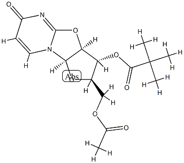 2,2-Dimethylpropionic acid (2R)-2α-(acetoxymethyl)-2,3,3aβ,9aβ-tetrahydro-6-oxo-6H-furo[2',3':4,5]oxazolo[3,2-a]pyrimidin-3β-yl ester 结构式