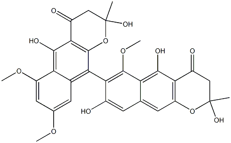 2,2',3,3'-Tetrahydro-2,2',5,5',8-pentahydroxy-6,6',8'-trimethoxy-2,2'-dimethyl-7,10'-bi[4H-naphtho[2,3-b]pyran]-4,4'-dione Structure