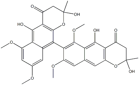 2,2',3,3'-Tetrahydro-2,2',5,5'-tetrahydroxy-6,6',8,8'-tetramethoxy-2,2'-dimethyl-7,10'-bi[4H-naphtho[2,3-b]pyran]-4,4'-dione,41689-67-2,结构式