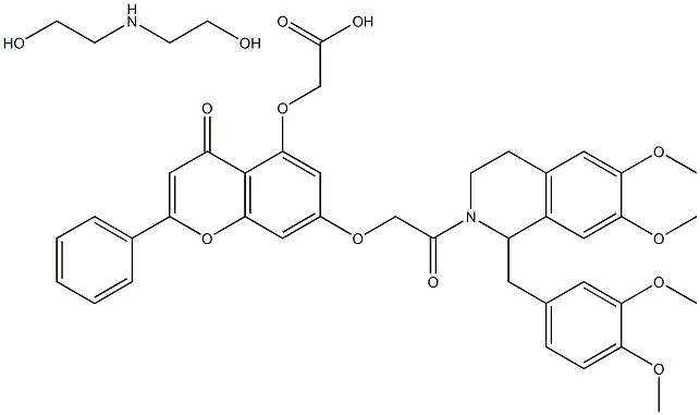 [[7-[2-[[1-[(3,4-ジメトキシフェニル)メチル]-3,4-ジヒドロ-6,7-ジメトキシイソキノリン]-2(1H)-イル]-2-オキソエトキシ]-4-オキソ-2-フェニル-4H-1-ベンゾピラン-5-イル]オキシ]酢酸/2,2′-イミノビス[エタノール],(1:1) 化学構造式