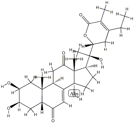 (22R)-2β,3β,14,20,22-ペンタヒドロキシ-6,12-ジオキソ-5β-スチグマスタ-7,24-ジエン-26-酸δ-ラクトン 化学構造式