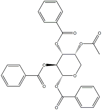 1-O,2-O,3-O-トリベンゾイル-4-O-アセチル-α-D-アラビノピラノース 化学構造式