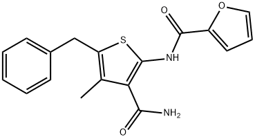 N-[3-(aminocarbonyl)-5-benzyl-4-methyl-2-thienyl]-2-furamide 化学構造式