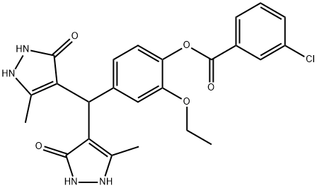 4-[bis(5-hydroxy-3-methyl-1H-pyrazol-4-yl)methyl]-2-ethoxyphenyl 3-chlorobenzoate 结构式