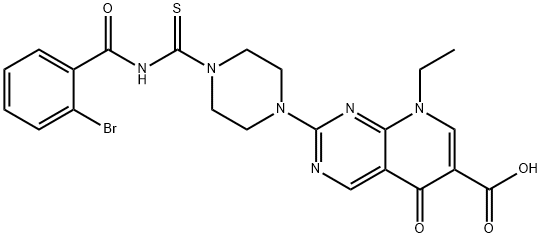 2-(4-{[(2-bromobenzoyl)amino]carbothioyl}-1-piperazinyl)-8-ethyl-5-oxo-5,8-dihydropyrido[2,3-d]pyrimidine-6-carboxylic acid 化学構造式