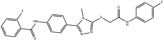 2-fluoro-N-[4-(5-{[2-(4-fluoroanilino)-2-oxoethyl]sulfanyl}-4-methyl-4H-1,2,4-triazol-3-yl)phenyl]benzamide 结构式