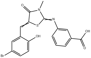 3-{[5-(5-bromo-2-hydroxybenzylidene)-3-methyl-4-oxo-1,3-thiazolidin-2-ylidene]amino}benzoic acid,443877-67-6,结构式