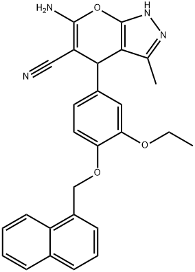 6-amino-4-[3-ethoxy-4-(1-naphthylmethoxy)phenyl]-3-methyl-1,4-dihydropyrano[2,3-c]pyrazole-5-carbonitrile Structure