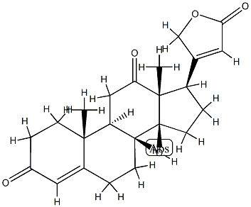 14-ヒドロキシ-3,12-ジオキソカルダ-4,20(22)-ジエノリド 化学構造式