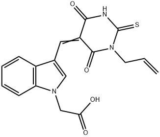 {3-[(1-allyl-4,6-dioxo-2-thioxotetrahydro-5(2H)-pyrimidinylidene)methyl]-1H-indol-1-yl}acetic acid,444554-79-4,结构式