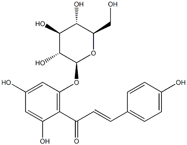 (E)-2'-(β-D-グルコピラノシルオキシ)-4,4',6'-トリヒドロキシカルコン 化学構造式