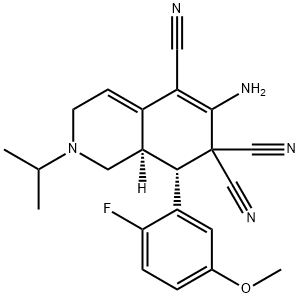 6-amino-8-(2-fluoro-5-methoxyphenyl)-2-isopropyl-2,3,8,8a-tetrahydro-5,7,7(1H)-isoquinolinetricarbonitrile,459147-21-8,结构式