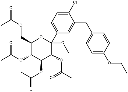 D-Glucopyranoside, Methyl 1-C-[4-chloro-3-[(4-ethoxyphenyl)Methyl]phenyl]-, tetraacetate Structure