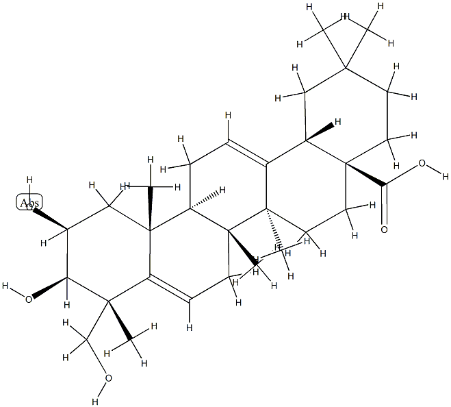 (4R)-2β,3β,23-トリヒドロキシオレアナ-5,12-ジエン-28-酸 化学構造式