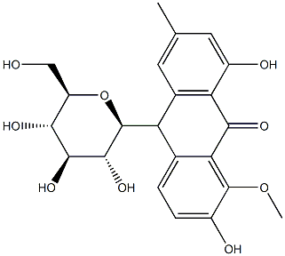 10-β-D-Glucopyranosyl-2,8-dihydroxy-1-methoxy-6-methylanthracen-9(10H)-one Struktur