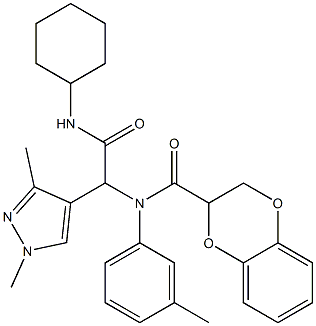 1H-Pyrazole-4-acetamide,N-cyclohexyl-alpha-[[(2,3-dihydro-1,4-benzodioxin-2-yl)carbonyl](3-methylphenyl)amino]-1,3-dimethyl-(9CI) Structure