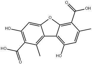 3,9-Dihydroxy-1,7-dimethyl-2,6-dibenzofurandicarboxylic acid 结构式