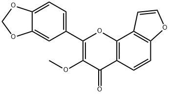 2-(1,3-ベンゾジオキソール-5-イル)-3-メトキシ-4H-フロ[2,3-h]-1-ベンゾピラン-4-オン 化学構造式