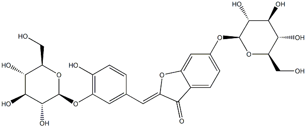 (Z)-6-(β-D-Glucopyranosyloxy)-2-[[3-(β-D-glucopyranosyloxy)-4-hydroxyphenyl]methylene]benzofuran-3(2H)-one Structure