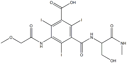 (±)-3-[[[1-(hydroxymethyl)-2-(methylamino)-2-oxoethyl]amino]carbonyl]-2,4,6-triiodo-5-[(methoxyacetyl)amino]benzoic acid  Structure