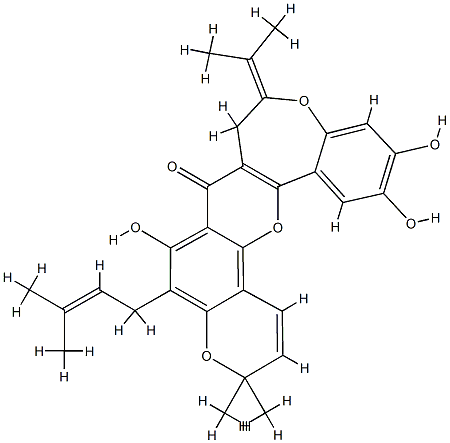 8,9-Dihydro-6,12,13-trihydroxy-3,3-dimethyl-5-(3-methyl-2-butenyl)-9-(1-methylethylidene)-3H,7H-pyrano[2',3':7,8][1]benzopyrano[3,2-d][1]benzoxepin-7-one Structure