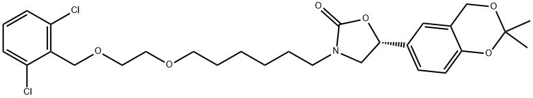 2-Oxazolidinone, 3-[6-[2-[(2,6-dichlorophenyl)Methoxy]ethoxy]hexyl]-5-(2,2-diMethyl-4H-1, 3-benzodioxin-6-yl)-, (5R)- 化学構造式