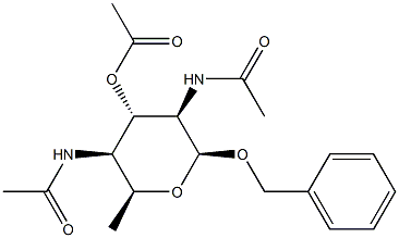 フェニルメチル3-O-アセチル-2,4-ビス(アセチルアミノ)-2,4,6-トリデオキシ-β-L-イドピラノシド 化学構造式
