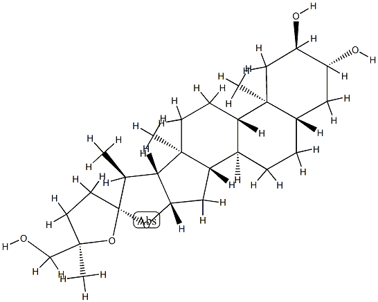 [25R,(-)]-22α,25-エポキシ-5α-フロスタン-2α,3β,26-トリオール 化学構造式