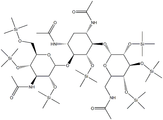 N-(5-(Acetylamino)-2-([3-(acetylamino)-3-deoxy-2,4,6-tris-O-(trimethyl silyl)hexopyranosyl]oxy)-4-([6-(acetylamino)-6-deoxy-2,3,4-tris-O-(tri methylsilyl)hexopyranosyl]oxy)-3-[(trimethylsilyl)oxy]cycloh 结构式