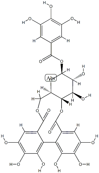 4-O,6-O-[(4,4',5,5',6,6'-ヘキサヒドロキシビフェニル-2,2'-ジイル)ビスカルボニル]-β-D-グルコピラノース1-(3,4,5-トリヒドロキシベンゾアート) 化学構造式