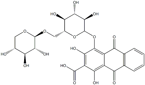 4-(6-O-β-D-Xylopyranosyl-β-D-glucopyranosyloxy)-9,10-dihydro-1,3-dihydroxy-9,10-dioxoanthracene-2-carboxylic acid Structure