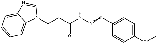 (E)-3-(1H-benzo[d]imidazol-1-yl)-N-(4-methoxybenzylidene)propanehydrazide 化学構造式