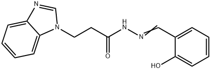 (E)-3-(1H-benzo[d]imidazol-1-yl)-N-(2-hydroxybenzylidene)propanehydrazide 化学構造式