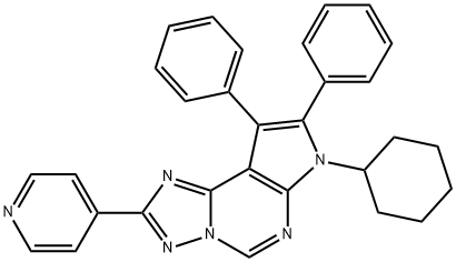 7-cyclohexyl-8,9-diphenyl-2-pyridin-4-yl-7H-pyrrolo[3,2-e][1,2,4]triazolo[1,5-c]pyrimidine 化学構造式