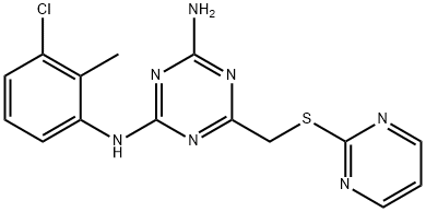 N~2~-(3-chloro-2-methylphenyl)-6-[(pyrimidin-2-ylsulfanyl)methyl]-1,3,5-triazine-2,4-diamine 结构式