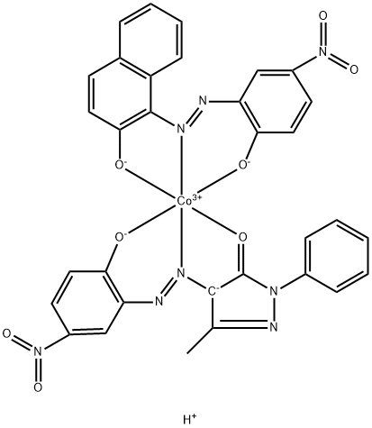 hydrogen [2,4-dihydro-4-[(2-hydroxy-5-nitrophenyl)azo]-5-methyl-2-phenyl-3H-pyrazol-3-onato(2-)][1-[(2-hydroxy-5-nitrophenyl)azo]-2-naphtholato(2-)]cobaltate(1-) Structure