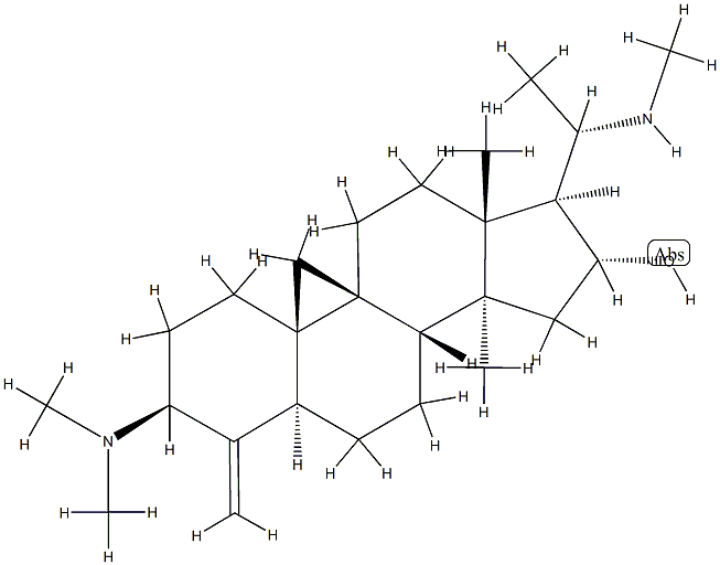 (20S)-3β-Dimethylamino-14-methyl-20-methylamino-4-methylene-9β,19-cyclo-5α-pregnan-16α-ol 结构式