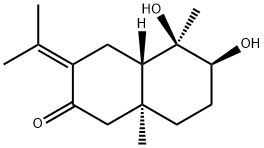 (4aR)-デカヒドロ-5α,6α-ジヒドロキシ-5,8aβ-ジメチル-3-イソプロピリデンナフタレン-2-オン 化学構造式