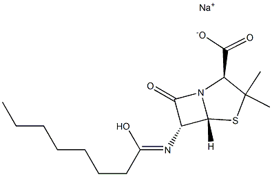(2S,5β)-3,3-Dimethyl-7-oxo-6α-[(1-oxooctyl)amino]-4-thia-1-azabicyclo[3.2.0]heptane-2β-carboxylic acid sodium salt,525-88-2,结构式