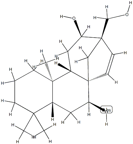 (8S,13S)-13-ヒドロキシメチル-17-ノルカウラン-15-エン-7β,12β-ジオール 化学構造式